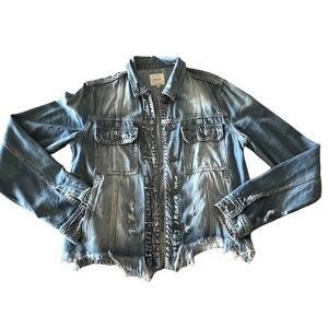 Hidden brand Denim Jacket with Distressed Details.  Size M